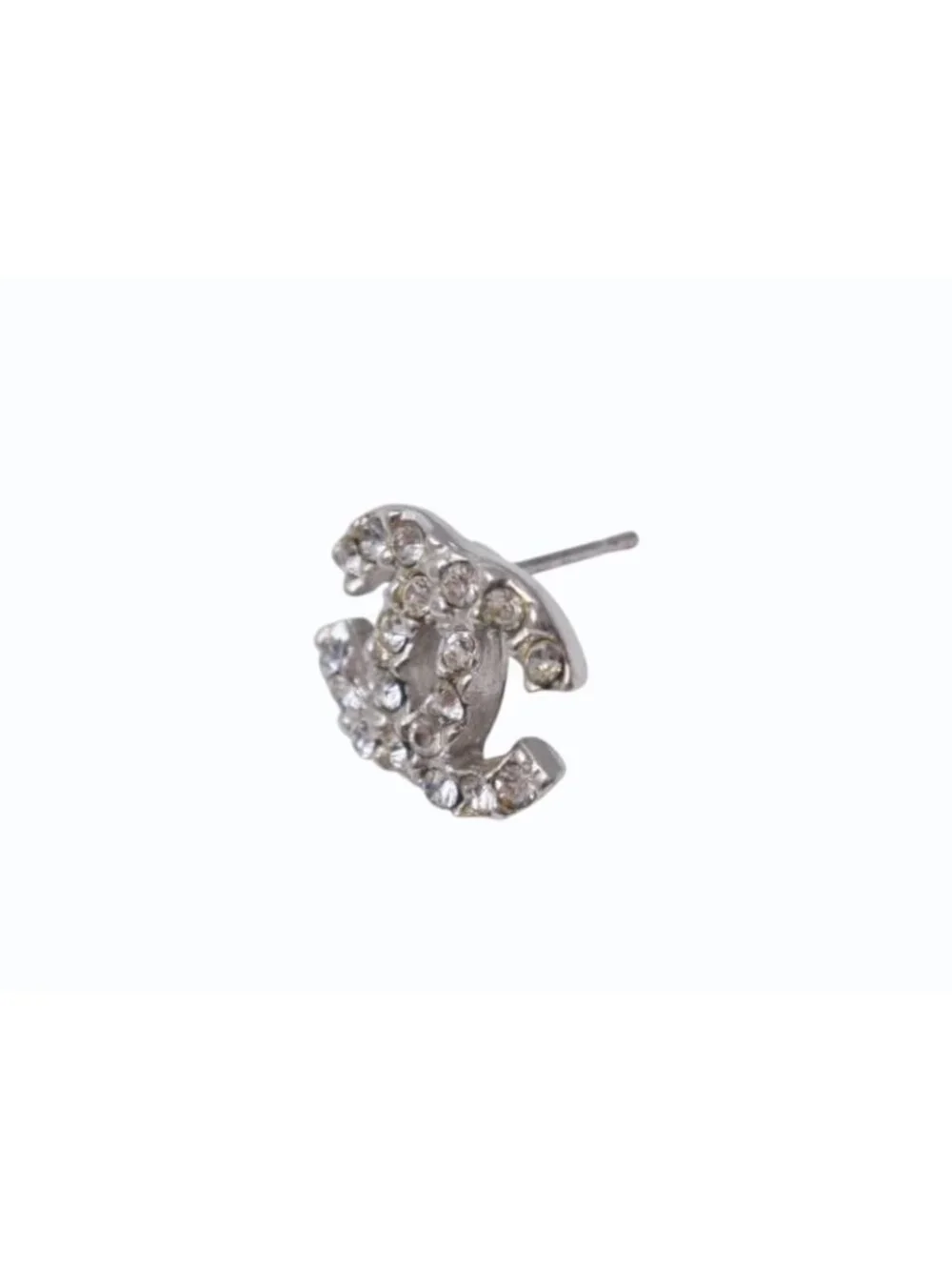 Chanel CC Logo Earrings 03 Rhinestone Metal Silver Clear